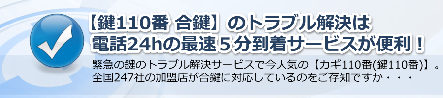 【鍵110番 合鍵】のトラブル解決は電話24hの最速５分到着サービスが便利！